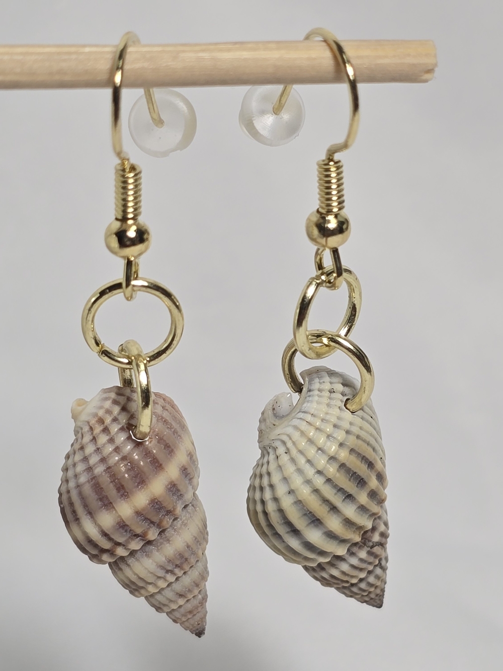 Natural shell earrings : coastal beach statement earrings with gold plated hooks